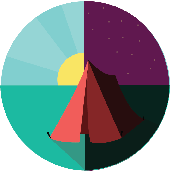 Illustration of a tent during the day and at night
